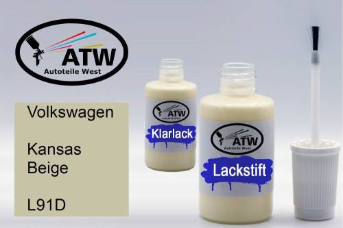 Volkswagen, Kansas Beige, L91D: 20ml Lackstift + 20ml Klarlack - Set, von ATW Autoteile West.